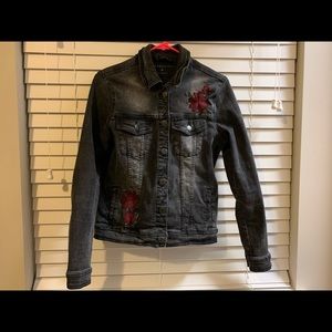 Aeropostale Black Jean Jacket w/ red flowers